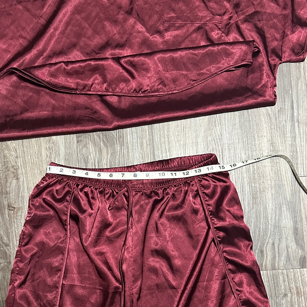 BB Dakota ,wine Red Satin Pajama Set – Silky 2-Piece Sleepwear. - Picture 4 of 8